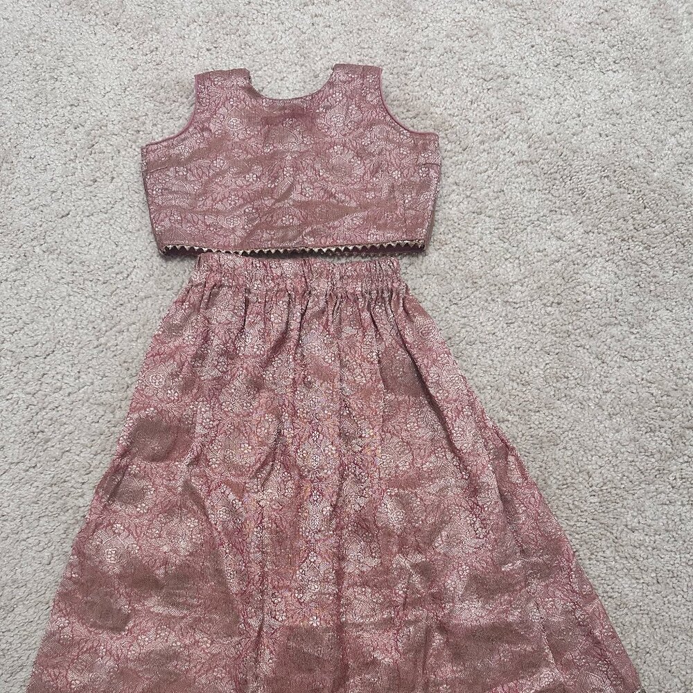 Elegant Pink Brocade Lehenga Choli Set for 18-24 Months